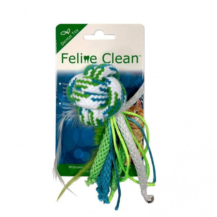 FELINE Clean Игрушка д/кошек Dental Мячик из каната, ленты и перья