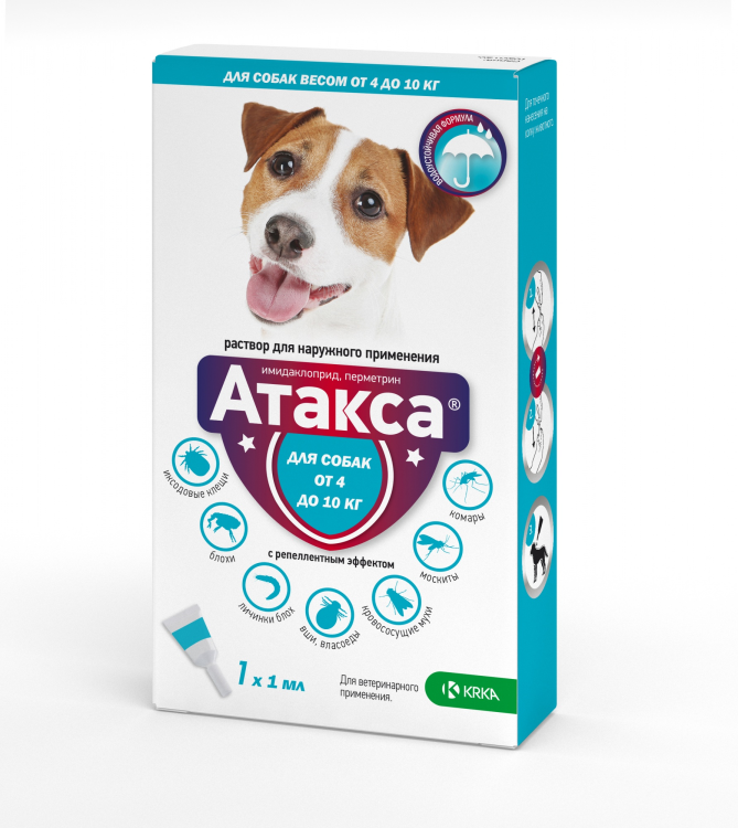 Атакса 500 мг Капли на холку от паразитов для собак весом от 4 до 10 кг 1 пипетка 1 мл (замена Адвантикса)