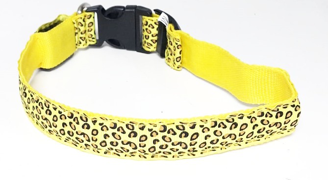 Meangood Ошейник светящийся нейлоновый Леопард размер M 40-48 см желтый