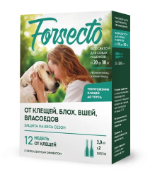 Forsecto (Форсекто) Капли на холку от блох и клещей для собак и щенков весом от 20 до 30 кг 2 пипетки