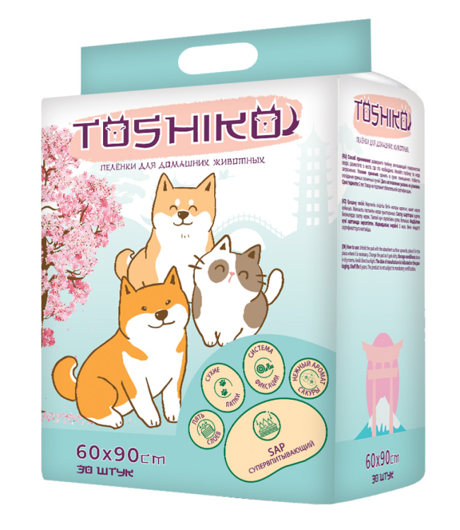 Toshiko пеленки впитывающие одноразовые с ароматом сакуры 30 шт 60*90 см