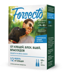 Forsecto (Форсекто) Капли на холку от блох и клещей для собак и щенков весом от 30 до 40 кг 2 пипетки