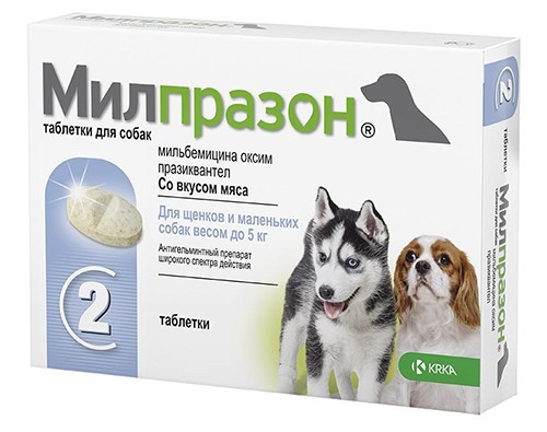 KRKA Милпразон таблетки для собак весом до 5 кг 2,5 мг/25 мг 2 табл