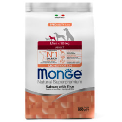 MONGE Dog Speciality Mini Adult Корм сух.лосось с рисом д/собак мелких пород 800г