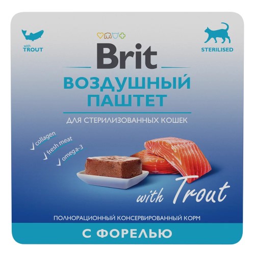 Brit Premium (Брит Премиум) Консервы для стерилизованных кошек и кастрированных котов с форелью воздушный паштет 100 г
