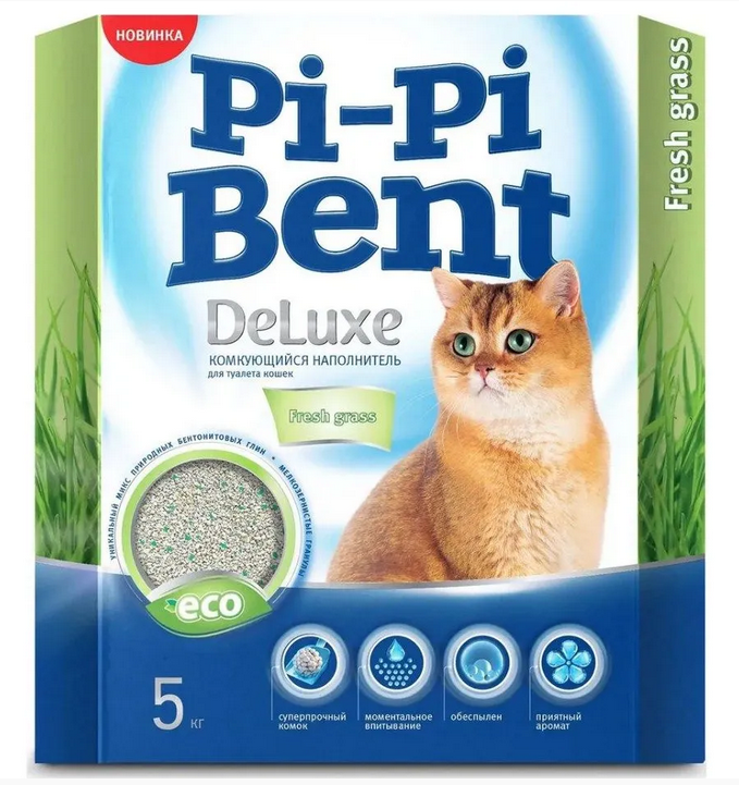 Pi-Pi-Bent DeLuxe Fresh Grass Наполнитель для кошачьего туалета комкующийся 5 кг