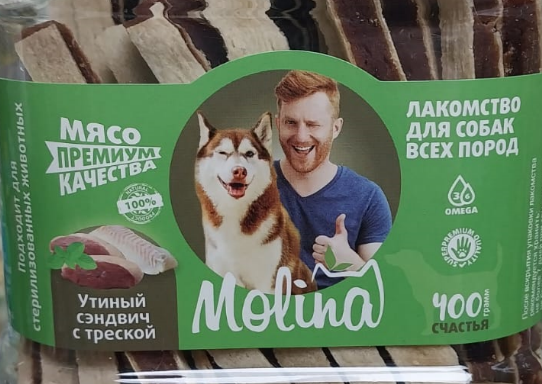 Molina (Молина) Лакомство для собак Утиный сэндвич с треской (79 шт в тубе)