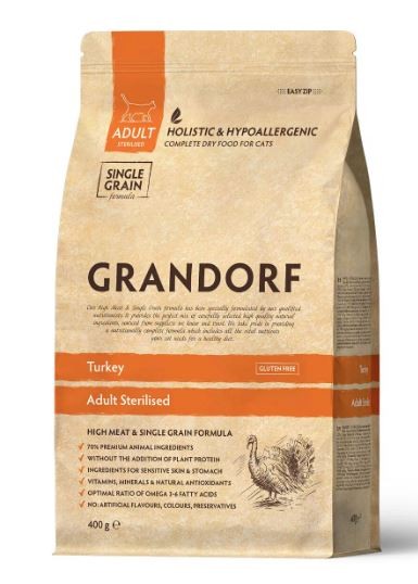 GRANDORF Adult Sterilized Turkey Сухой корм для стерилизованных кошек  с индейкой, 400 г