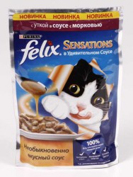 Felix (Феликс) Sensation - Корм для кошек с Уткой и Морковью в Соусе