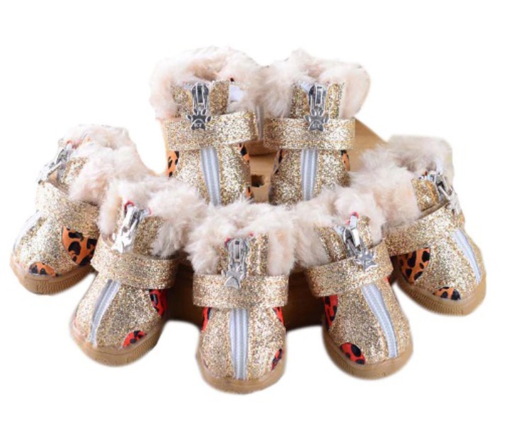 Непромокаемые зимние ботинки для собак с леопардовым принтом на молнии