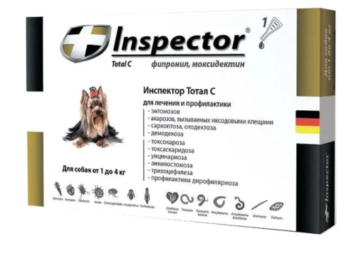 Inspector Quadro (Инспектор Квадро) Капли на холку для собак весом до 4 кг 1 пипетка