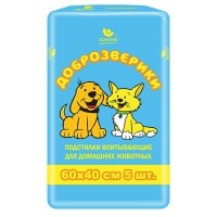 Доброзверики Впитывающие подстилки 60*40 см 5 шт