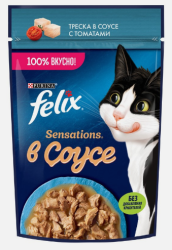 Purina Felix (Пурина Феликс) Sensations Пауч для кошек с треской и томатами в соусе 75 г