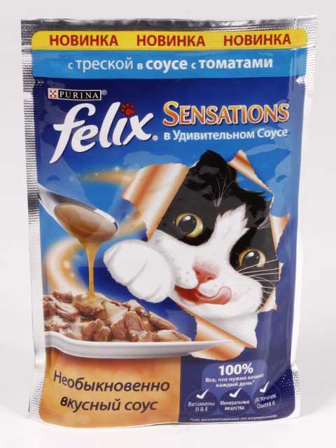 Purina Felix (Пурина Феликс) Sensations Пауч для кошек с треской и томатами в соусе 75 г