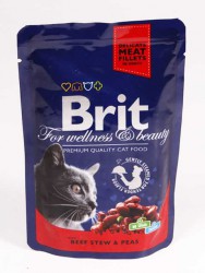 Brit Premium (Брит Премиум) Пауч для взрослых кошек с говядиной и горохом в соусе 85 г
