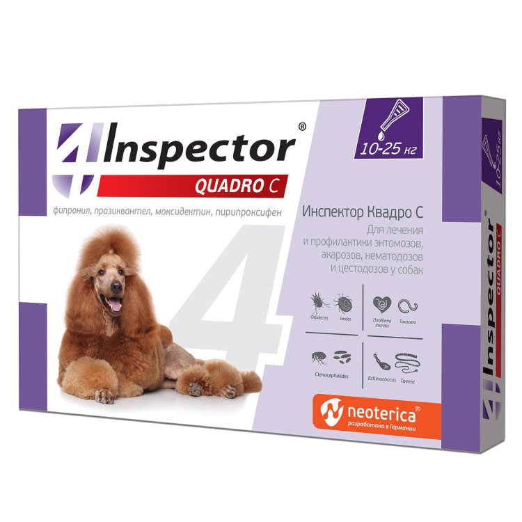 Inspector Quadro (Инспектор Квадро) Капли на холку для собак весом от 10 до 25 кг 1 пипетка