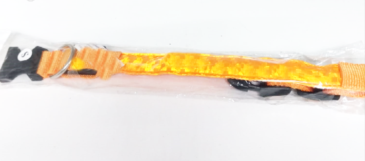 Meangood Ошейник светящийся нейлоновый Леопард размер S 35-43 см оранжевый с блестками