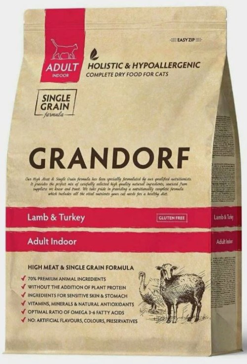 GRANDORF Adult Indoor Lamb &amp; Turkey Сухой корм для кошек, живущих дома с ягненком и индейкой, 400 г