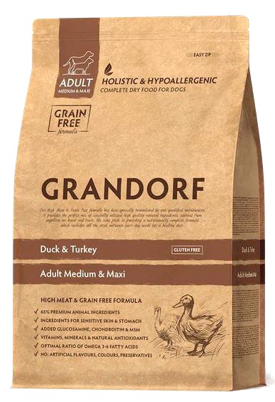 GRANDORF Dog Adult Medium &amp; Maxi Duck &amp; Turkey для взрослых собак средних и крупных пород с уткой и индейкой, 1 кг