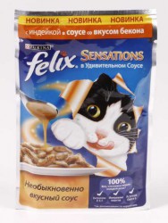 Felix (Феликс) Sensation - Корм для кошек с Индейкой и Беконом в Соусе