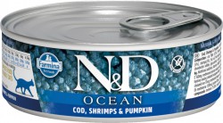 Farmina N&D Cat Ocean COD, SHRIMP & PUMPKIN ADULT WET FOOD - Треска, креветки и тыква. Полнорационный влажный корм для взрослых кошек (банка 80 г.)