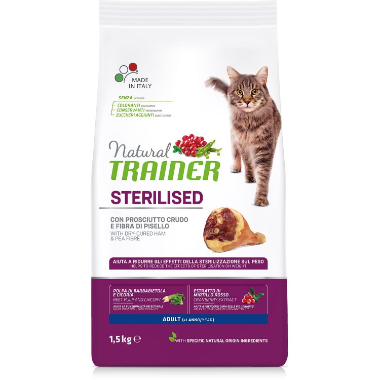 Trainer (Тренер) Natural Cat Adult Sterilised корм для взрослых кастрированных котов и стерилизованных кошек от 1 года с сыровяленой ветчиной
