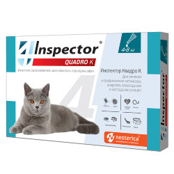 Inspector Quadro (Инспектор Квадро) Капли на холку для кошек весом от 4 до 8 кг 1 пипетка