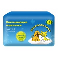 Доброзверики Впитывающие подстилки Super С рисунком 60*60 см 30 шт