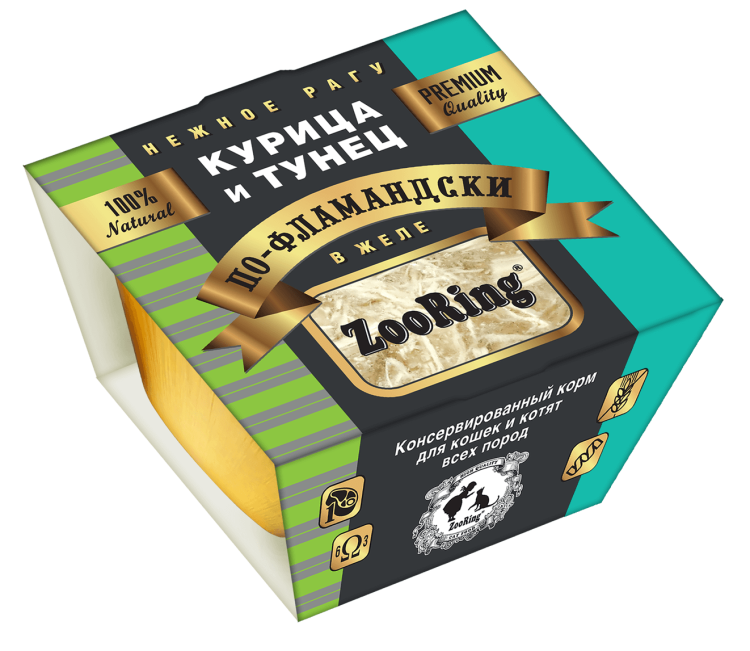 Zooring (Зооринг) Консервы ламистр для кошек и котят всех пород с курицей и тунцом рагу в желе 75 г