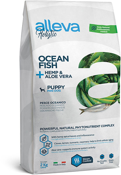 Alleva Holistic (Аллева Холистик) Puppy Mini Сухой корм для щенков мелких пород с океанической рыбой, коноплей и алоэ 800 г