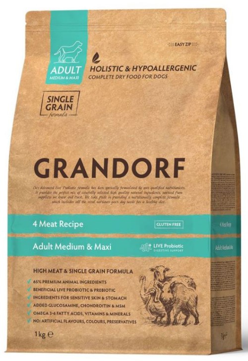 GRANDORF Dog Adult Medium &amp; Maxi Сухой корм для взрослых собак средних и крупных пород, 4 вида мяса, 1 кг