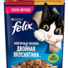 Purina Felix (Пурина Феликс) Аппетитные кусочки двойная вкуснятина Пауч для кошек с говядиной и домашней птицей в желе 75 г