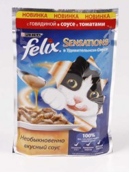 Felix (Феликс) Sensation - Корм для кошек с Говядиной и Томатами в Соусе