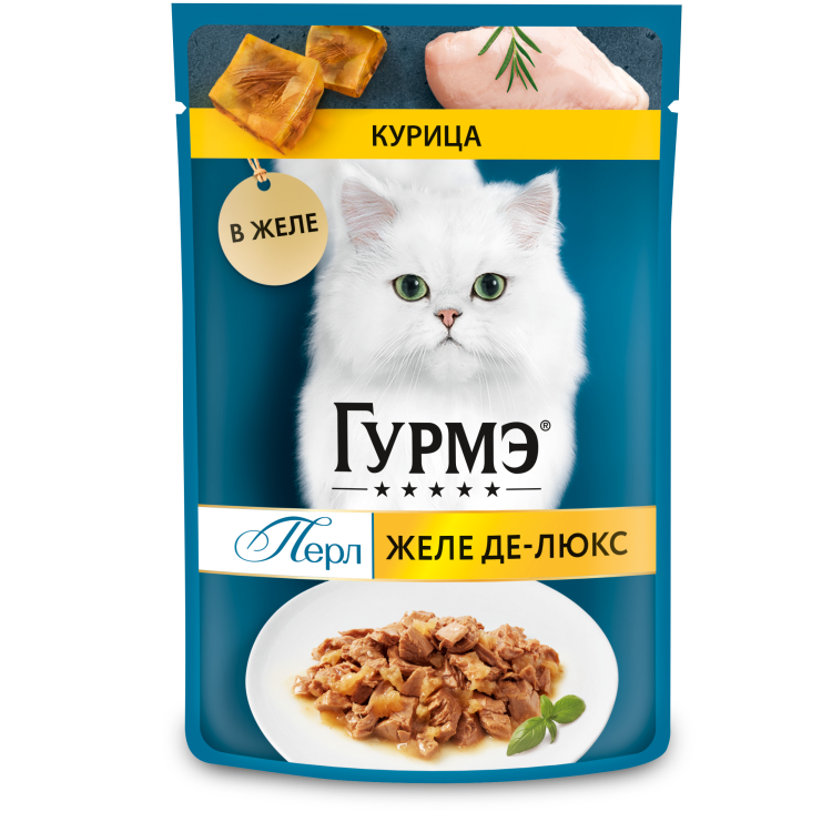 Purina Gourmet Perle (Пурина Гурмэ перле) Желе-Де-Люкс Пауч для кошек с курицей в желе 75 г