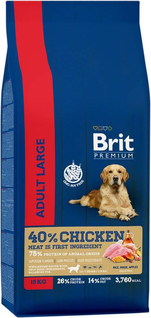 Brit Premium (Брит Премиум) Сухой корм для взрослых собак крупных пород с курицей 15 кг