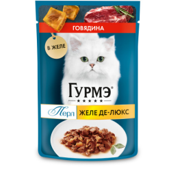 Purina Gourmet Perle (Пурина Гурмэ перле) Желе-Де-Люкс Пауч для кошек с говядиной в желе 75 г