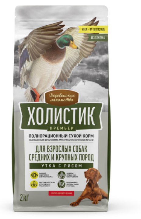 Деревенские лакомства Холистик Премьер Сухой корм для собак средних и крупных пород с уткой и рисом 2 кг