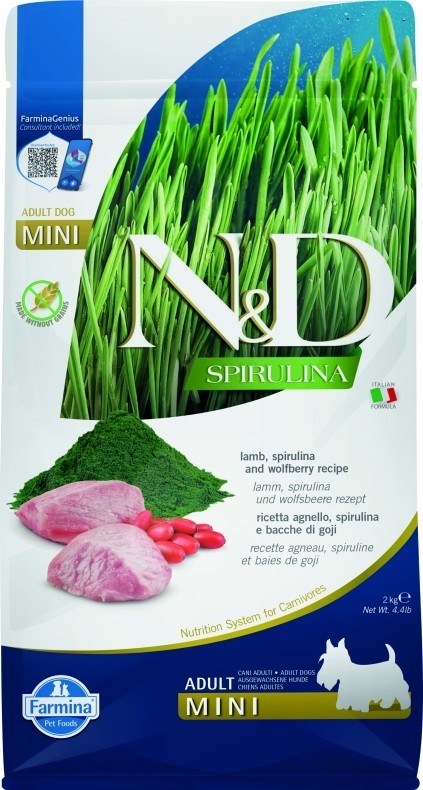 Farmina N&D (Фармина НД) Spirulina Mini Сухой беззерновой корм для взрослых собак мелких пород с ягненком, ягодами годжи и спирулиной 2 кг