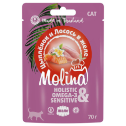 Molina (Молина) Пауч для взрослых кошек Цыпленок и лосось в желе 70 г