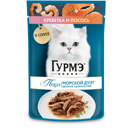 Purina Gourmet Perle (Пурина Гурмэ перле) Морской дуэт Пауч для кошек с креветкой и лососем в соусе 75 г