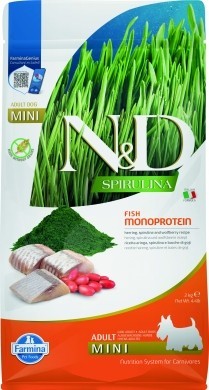 Farmina N&amp;D (Фармина НД) Spirulina Mini Сухой беззерновой корм для взрослых собак мелких пород с сельдью, ягодами годжи и спирулиной 2 кг
