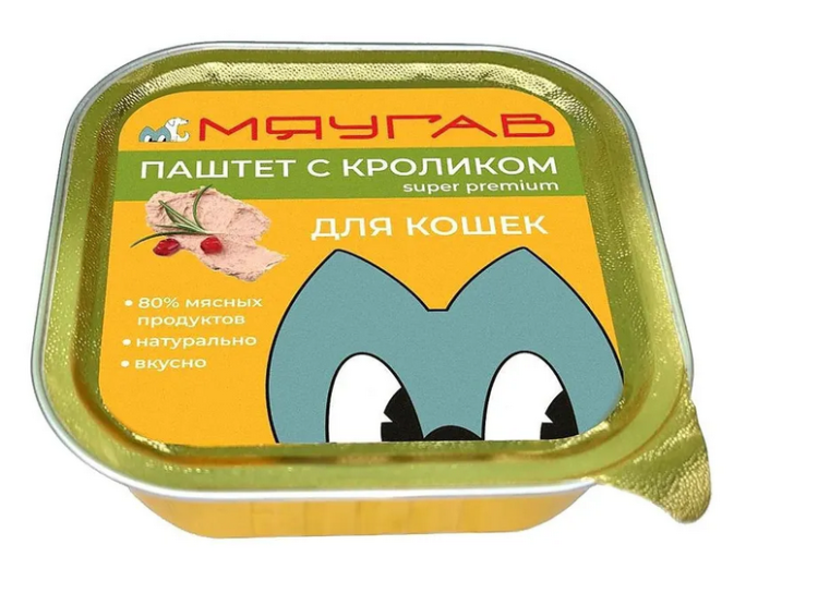 Мяугав Консервы для взрослых кошек с кроликом в паштете 100 г