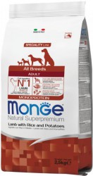 MONGE Dog Monoprotein Корм д/собак всех пород Ягненок с рисом и картофелем 2,5 кг