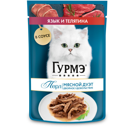 Purina Gourmet Perle (Пурина Гурмэ перле) Мясной дуэт Пауч для кошек с языком и телятиной в соусе 75 г