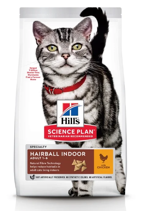 Hill's (Хиллс) Science Plan Hairball Indoor Сухой корм для домашних кошек для вывода шерсти из желудка 1,5 кг