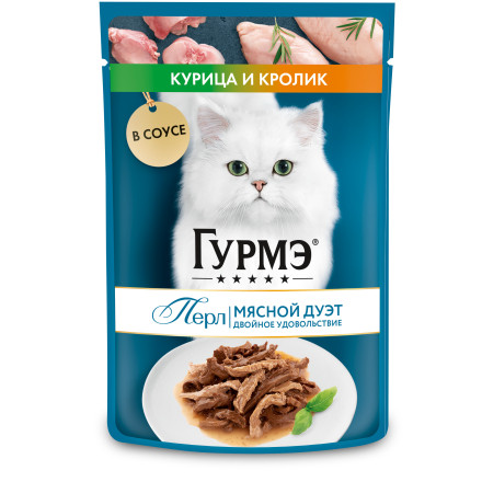 Purina Gourmet Perle (Пурина Гурмэ перле) Мясной дуэт Пауч для кошек с курицей и кроликом в соусе 75 г