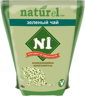 N1 Naturel Наполнитель для кошачьего туалета Комкующийся зеленый чай 4,5 л