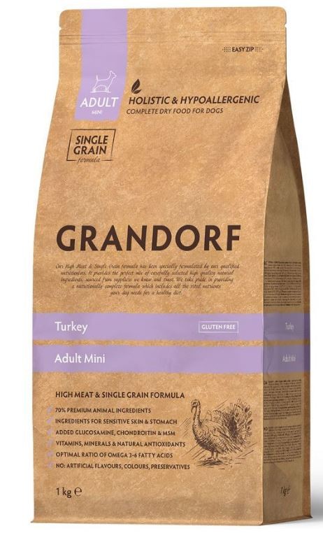 GRANDORF Dog Adult Mini, Turkey Сухой корм для взрослых собак маленьких пород с индейкой, 1 кг