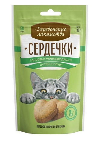 Деревенские лакомства для кошек Сердечки здоровье мочевыводящих путей 30 г