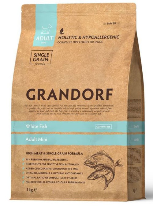 GRANDORF Dog Adult Mini White Fish Сухой корм для взрослых собак маленьких пород с белой рыбой, 1 кг